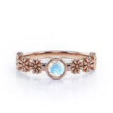 Flower Field 0.5 carat Round Moonstone Solitaire Nature-Inspired ring in White Gold