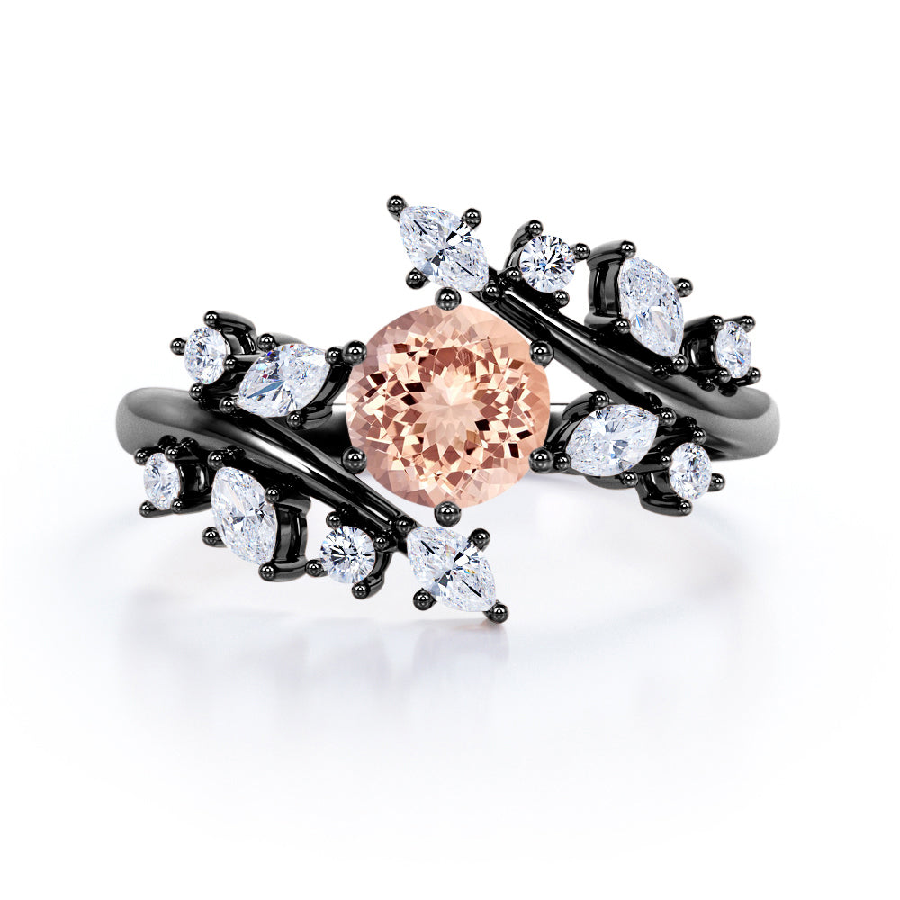 Bypass Nature-Inspired 1 carat Round Morganite and Moissanite Engagement Ring in White Gold