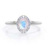 1.50 Carat Oval Blue Moonstone Halo Engagement Ring in White Gold - Moonstone Statement Ring