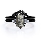 Floral 1.15 ct Hexagon Black Rutilated Quartz Five Stone Bridal Set
