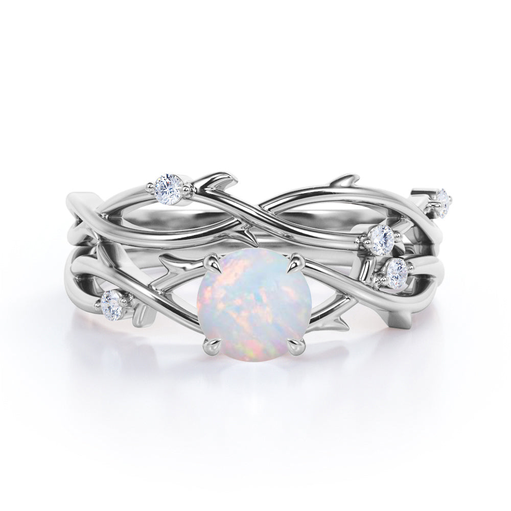 1.15 Ct Round Cut Lab Created Opal Twisted Bridal Set