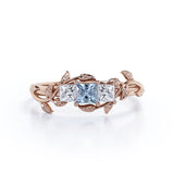 1 ct Princess Aquamarine Floral Engagement Ring