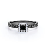1.15 Carat Princess Cut Lab Grown Black Diamond Vintage Art Deco Engagement Ring In White Gold
