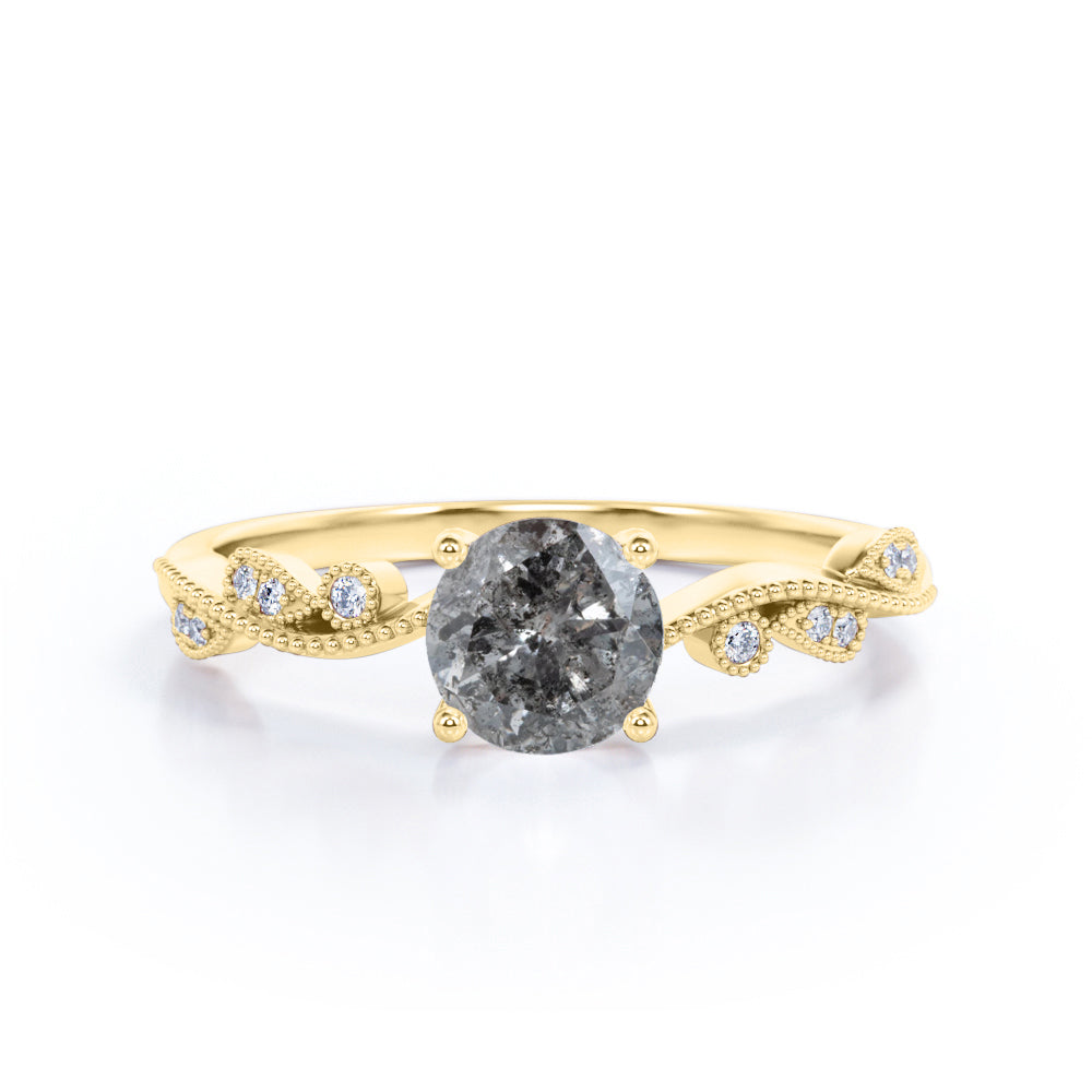 Art Deco 0.60 Ct Round Salt and Pepper Diamond Engagement Ring