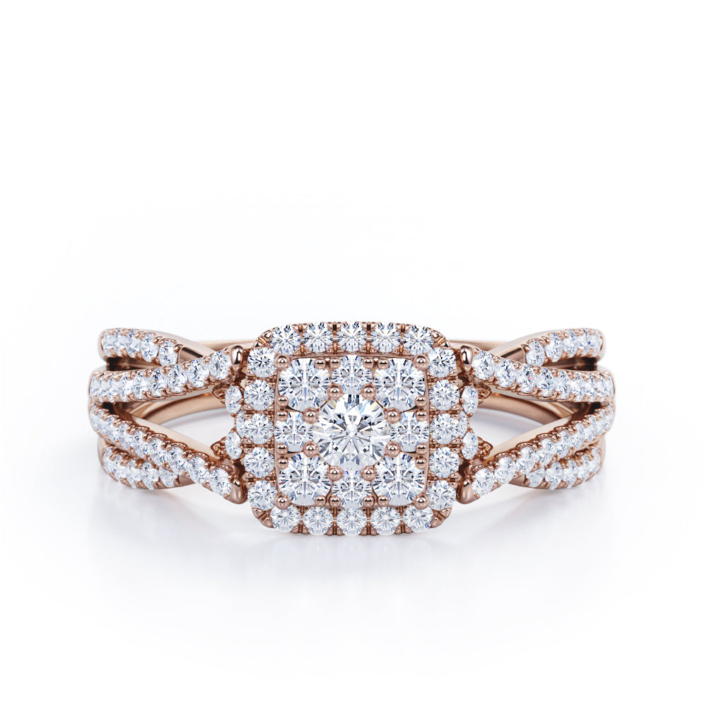 Double Infinity Split Shank - 1.4 Carat Round Shaped Moissanite and diamond - Flush Cluster Halo Engagement Ring in Black Gold