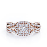 Double Infinity Split Shank - 1.4 Carat Round Shaped Moissanite and diamond - Flush Cluster Halo Engagement Ring in Black Gold