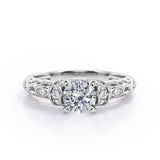 Classic Four Prong 0.45 Carat Round Cut Diamond Art Deco Engagement Ring In Rose Gold