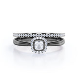 Bezel 1 carat Cushion Moissanite and Diamond Halo Wedding Ring For Her in White Gold