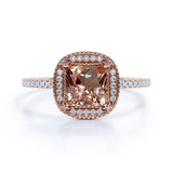 Limited Time Sale: 1.25 Carat Peach Pink Morganite (princess cut Morganite) and Diamond Engagement Ring