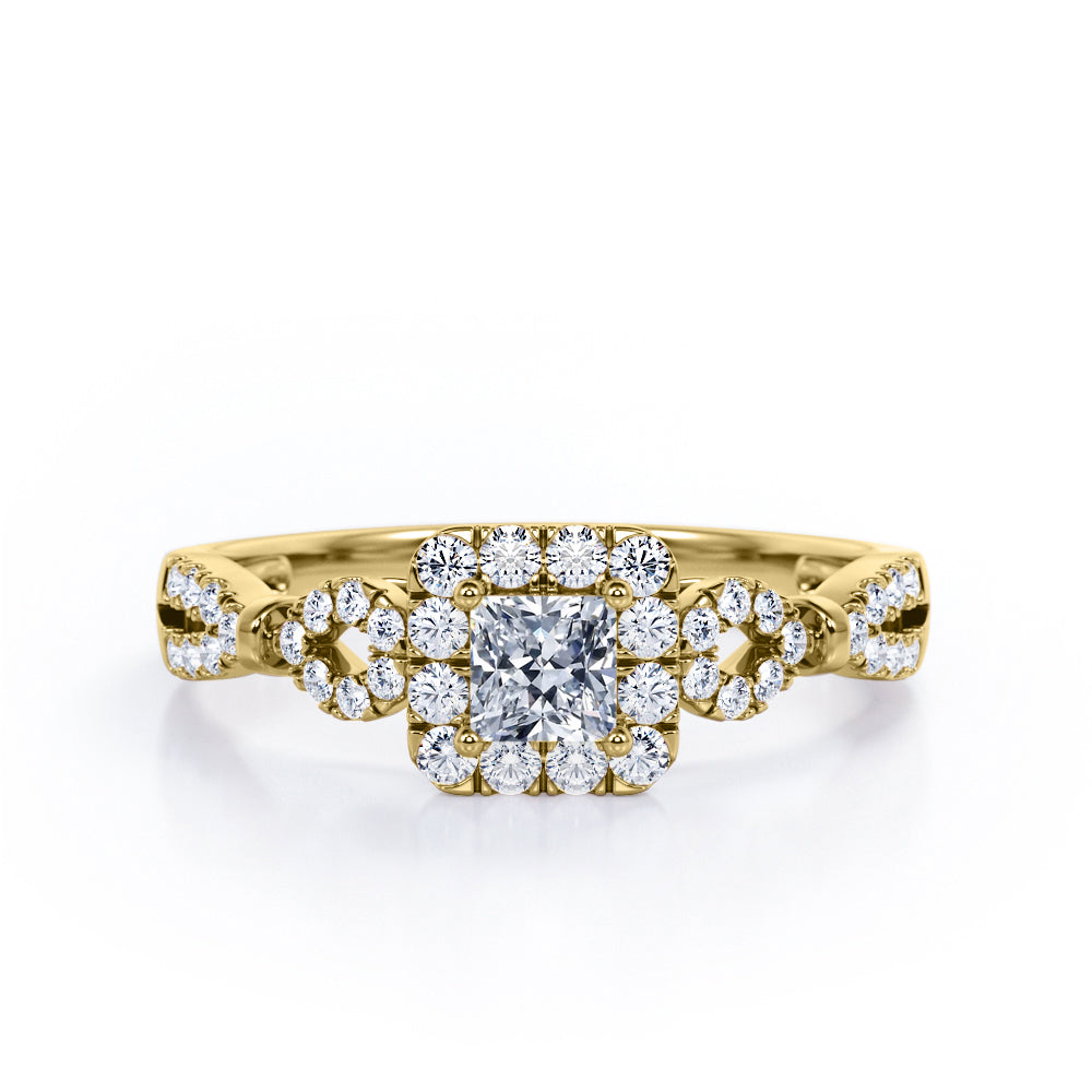 0.5 TCW Princess Cut Diamond - Triple Halo Design - Split Shank Pave Engagement Ring - 10K Black Gold