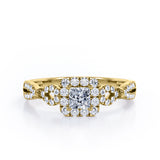 0.5 TCW Princess Cut Diamond - Triple Halo Design - Split Shank Pave Engagement Ring - 10K Black Gold