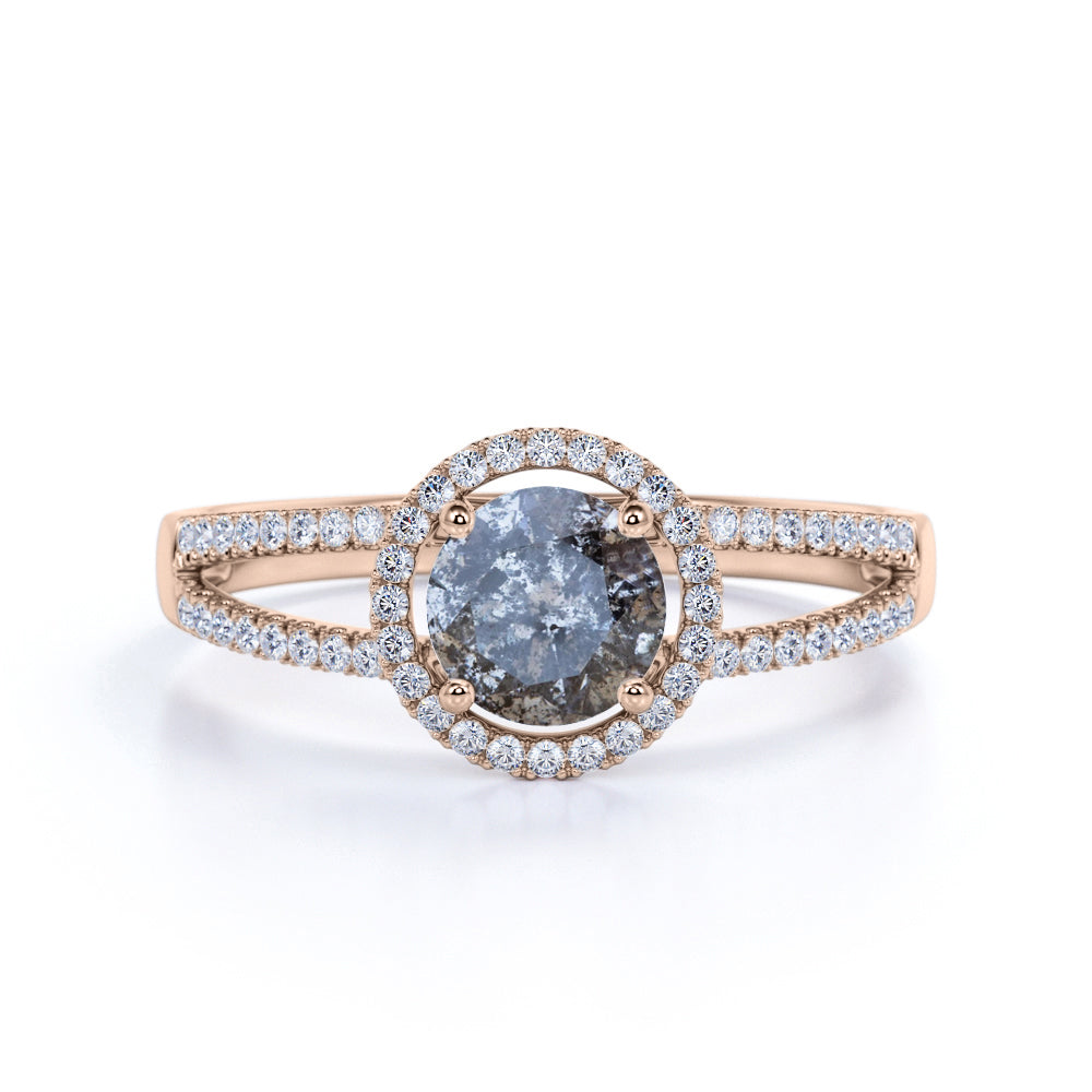 Halo 1.25 Ct Round Salt and Pepper Diamond Engagement Ring