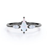Trillion Six Prong 1.15 Carat Kite Shaped Natural Opal And Diamond Three Stone Basket Set Engagement Ring In Rose Gold