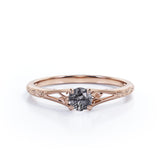 Filigree 0.33 ct Round Black Rutilated Quartz Solitaire Engagement Ring