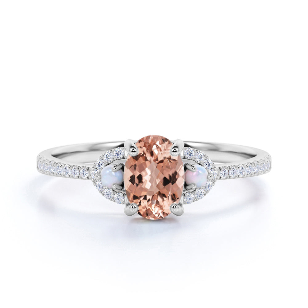 1.25 Carat Oval Cut Peach Morganite and Diamond Engagement Ring in 10k Rose Gold Elegant Ring