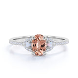 1.25 Carat Oval Cut Peach Morganite and Diamond Engagement Ring in 10k Rose Gold Elegant Ring