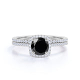Unique 1.75 Carat Lab Black Diamond Halo Wedding Ring Set for Her in White Gold