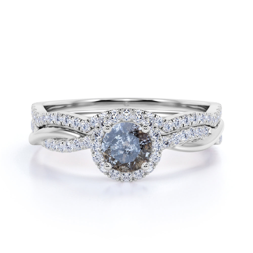 Halo 1.25 Ct Round Salt and Pepper Diamond Wedding Ring Set