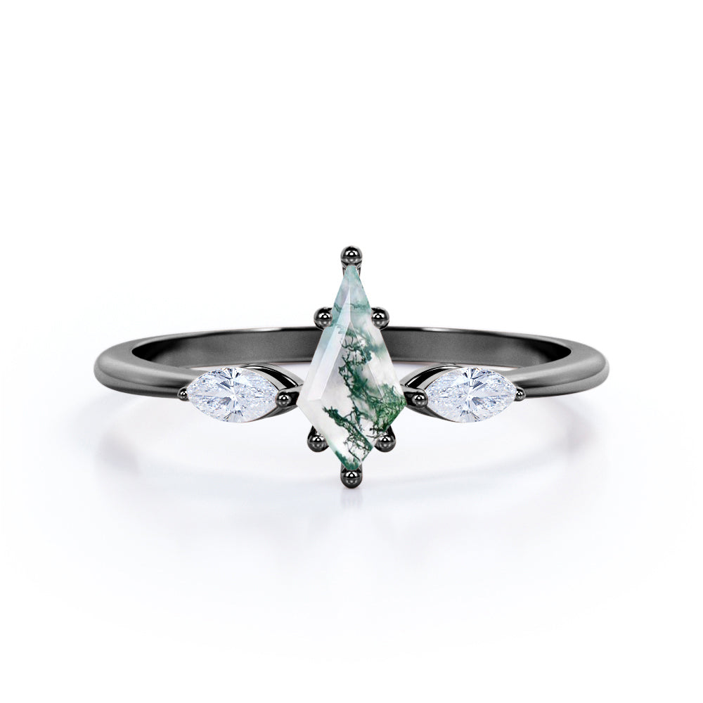 Trilogy 1 Carat Kite Moss Agate Engagement Ring