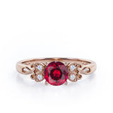 Tiny Butterfly 0.5 carat Round Lab-Created Ruby and Diamond Vintage Engagement Ring in Rose Gold