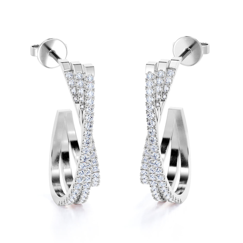 Intertwined 0.40 Carat Round Cut Moissanite Trio Pave Set Hoop Earrings In Rose Gold