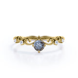 Solitaire 0.60 Carat Round Cut Druzy Black Rutilated Quartz and Diamond Twist Filigree Engagement Ring - Promise Ring