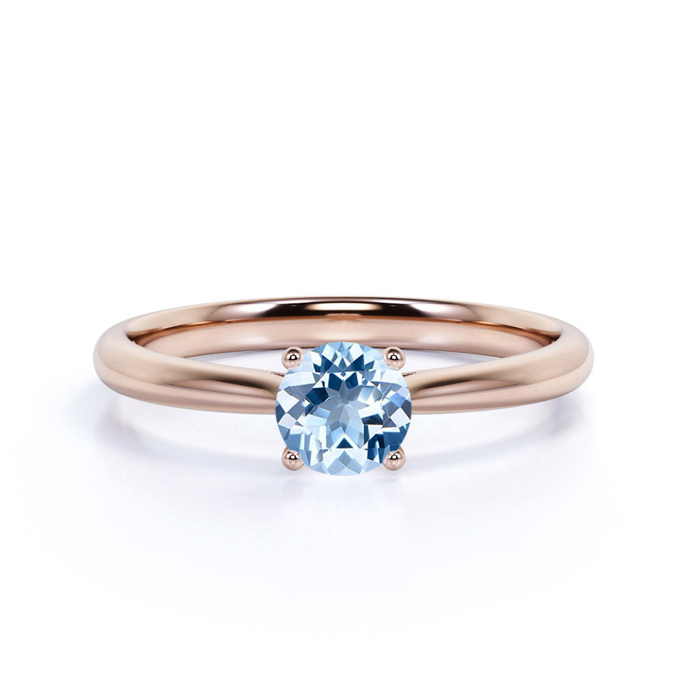 1 ct Round Cut Aquamarine Solitaire Engagement Ring