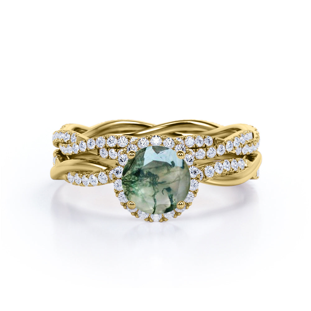 Infinity 1.25 Ct Round Green Moss Agate Bridal Set