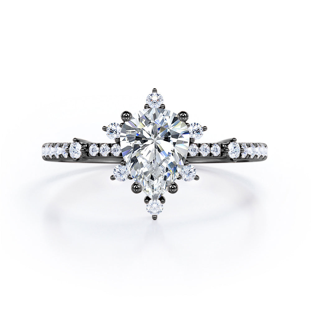 Snowflake 0.7 carat Pear Moissanite and Diamond Classic Engagement Ring in White Gold