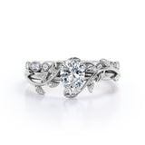 1.25 Carat Pear Cut Moissanite And Diamond Vintage Milgrain Wedding Ring Set In White Gold