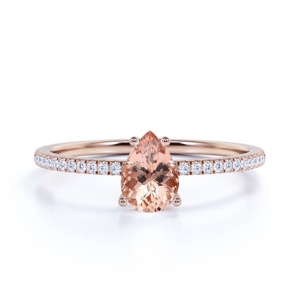 Simple 1.25 Carat Pear Shape Australian Morganite and Fishtail Diamond Engagement Ring in White Gold