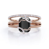 1.75 ct Emerald Lab Black Diamond V Shank Bridal Set