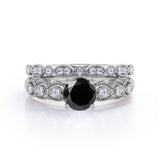 Bestselling 1.50 Carat Wedding Ring Set with Lab Black Diamond for Women in Rose Gold