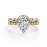 Art Deco 1.5 Carat Pear Cut Moissanite Wedding Ring Set