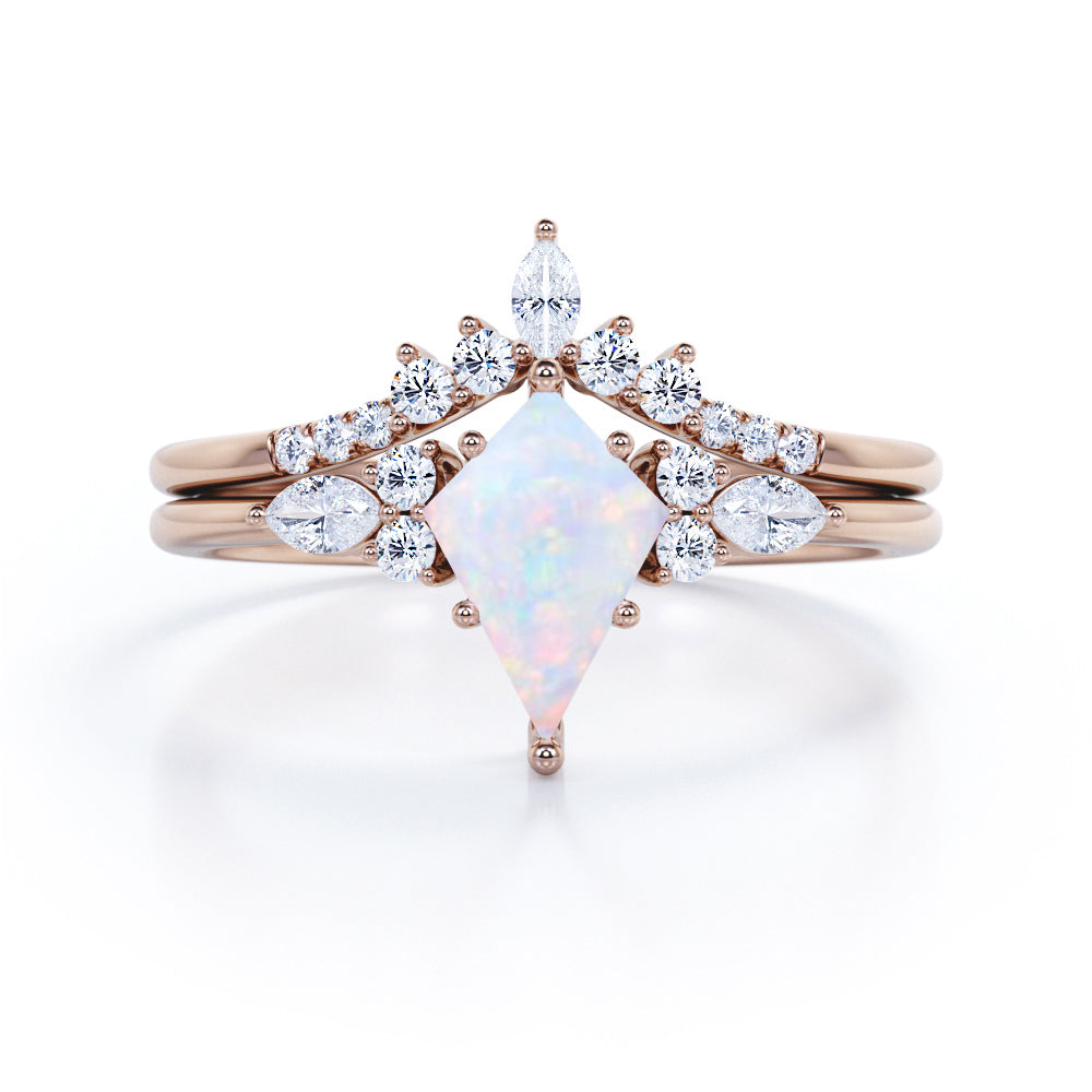 Crown 1.25 Ct Kite Cut Lab Created Opal Bridal Set