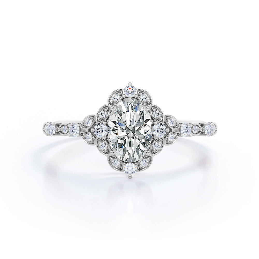 Classic 1.25 Carat Oval Cut Moissanite and Diamond Engagement Ring in 10k Rose Gold Beautiful Ring