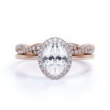1.75 Carat Stylish Moissanite and Diamond Ring Oval Cut Halo Bridal Set in Rose Gold