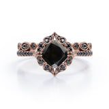 1.65 ct Cushion Lab Black Diamond Vintage Halo Bridal Set