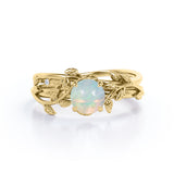 Leaf Art Deco 1 Ct Round Cut Lab Created Opal Bridal Set