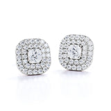 Claw Set 0.53 CT TDW Round White Diamond Frame Double Halo Stud Earrings in White Gold