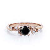 Unique Four Prong 1.05 Carat Round Cut Black Diamond Seven Stone Engagement Ring In Rose Gold