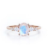 Classic Five Stone 0.6 carat Oval Moonstone and Diamond Engagement Ring in Rose Gold