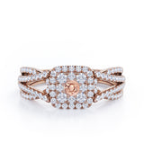 Double Infinity Split Shank - 1.4 Carat Round Shaped Morganite and diamond - Flush Cluster Halo Engagement Ring in White Gold