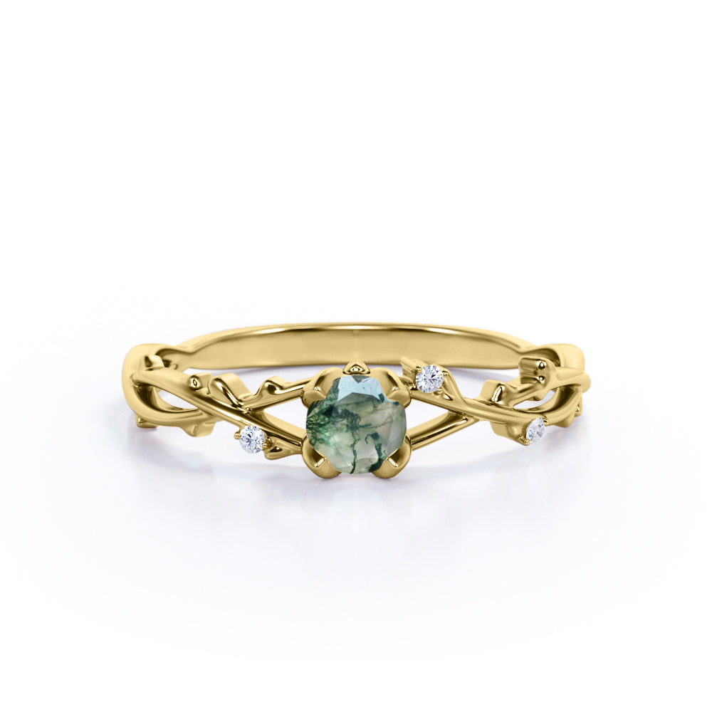 Nature-Inspired Infinity 0.55 carat Round Moss Agate and Moissanite Engagement Ring in White Gold