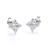 Dainty Sunburst 1.15 Carat Round Certified Moissanite and Diamond Shared Prong Stud Earrings in Yellow Gold