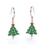 Christmas Tree Certified Lab Diamond Enamel Wire Hook Earrings in 18K White Gold Plating over Silver