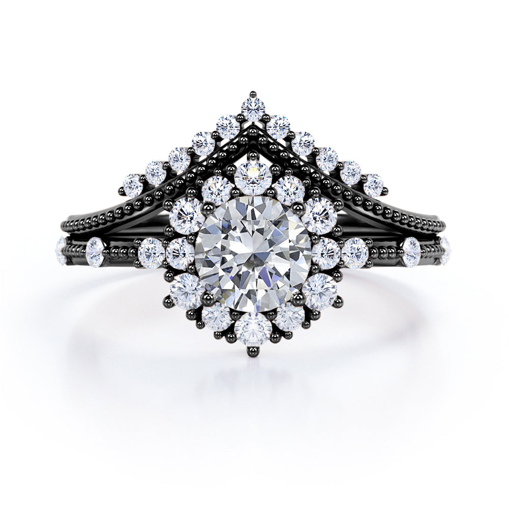 Vintage 0.8 Carat Round Moissanite Beaded Bridal Set