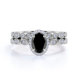 Perfect 1.65 Carat Oval cut Lab Black Diamond Bridal Ring Set in White Gold