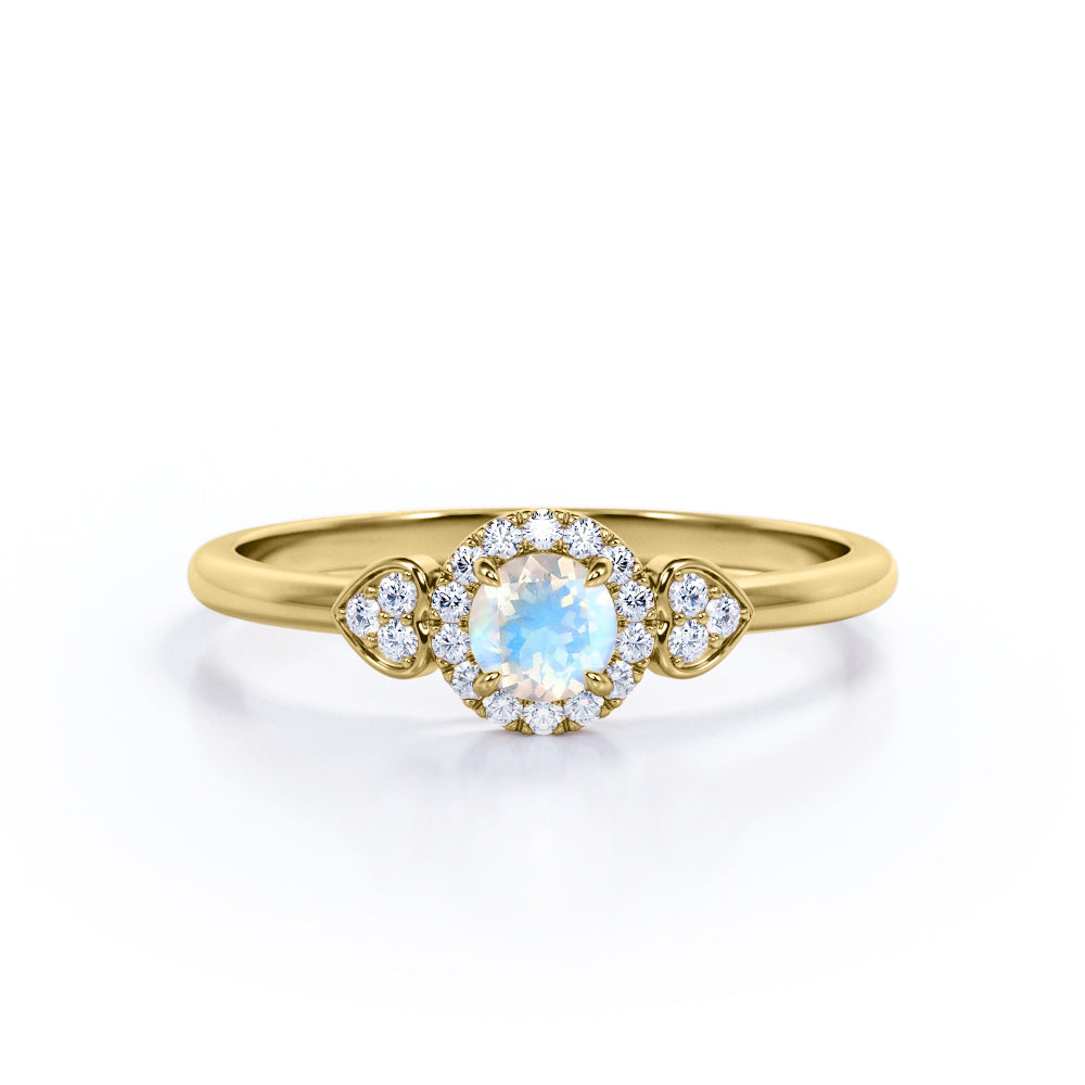 Pair of Heart 0.7 carat Round Moonstone and Moissanite Engagement Ring in Rose Gold