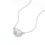 Halo 1.1 carat Pea Moissanite Pendant with Necklace in 18k Rose Gold Over Silver